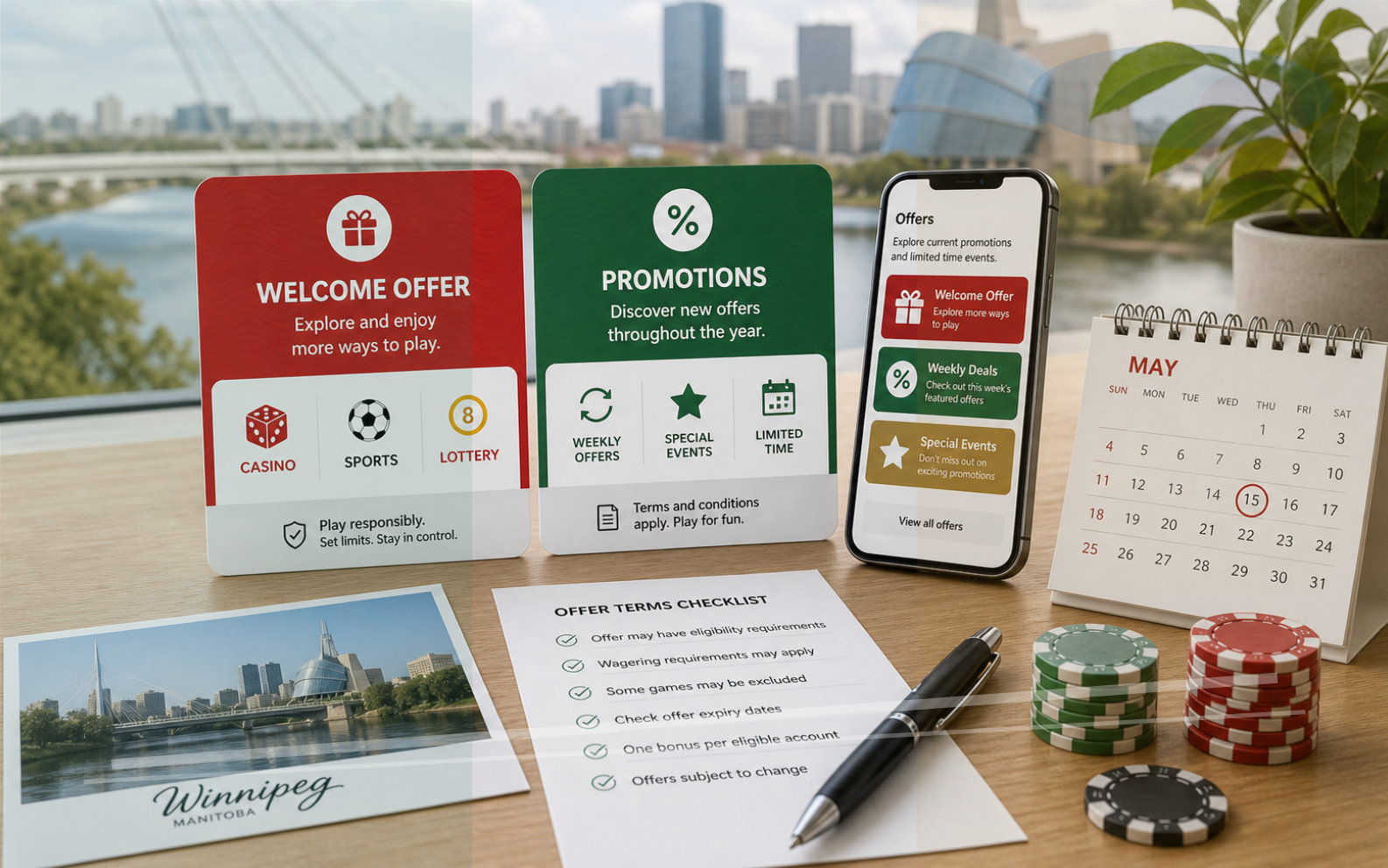 Offer cards and terms checklist for Manitoba players